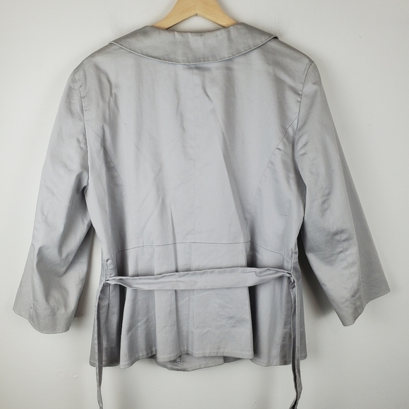 Sandro Jacket Womens Large Gray Silver Blazer Tie Waist Button Up 3/4 sleeves - Picture 8 of 13